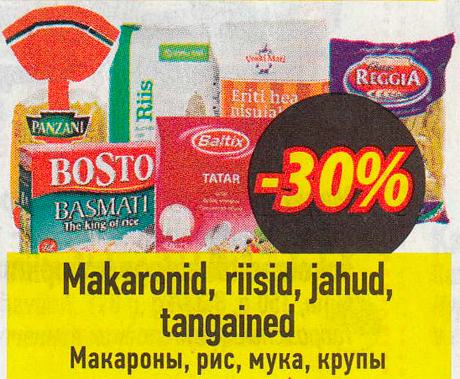 Makaronid, riisid, jahud, tangained -30%