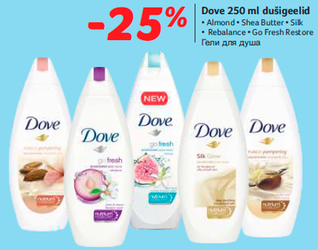 Dove 250 ml dušigeelid -25%