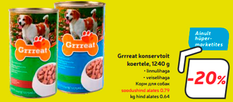 Grrreat konservtoit  koertele, 1240 g  -20%
