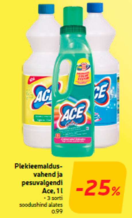 Plekieemaldusvahend ja pesuvalgendi Ace, 1 l  -25%
