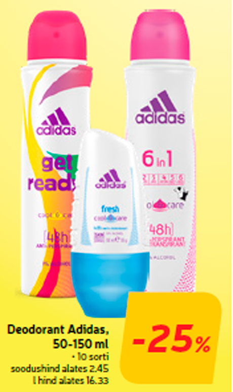 Deodorant Adidas, 50-150 ml  -25%
