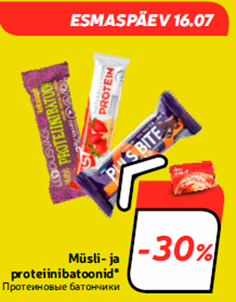 Müsli- ja proteiinibatoonid* -30%