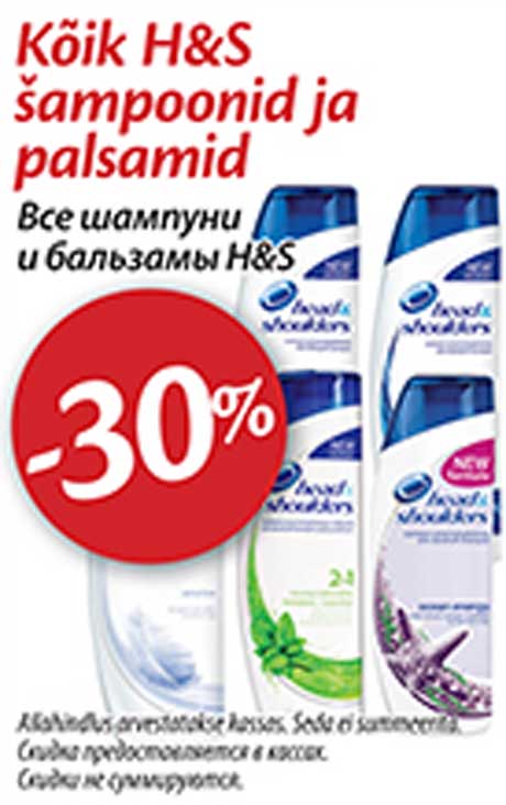 Kõik H&S šampoonid ja palsamid -30%