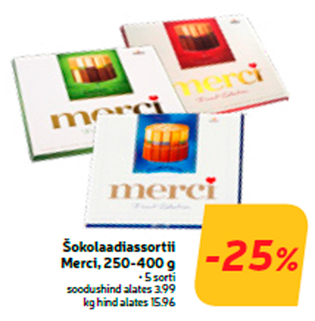 Šokolaadiassortii Merci, 250-400 g  -25%
