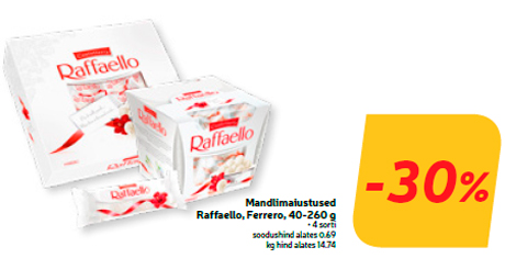 Mandlimaiustused Raffaello, Ferrero, 40-260 g  -30%
