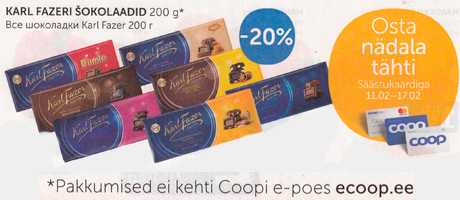 KARL FAZERI ŠOKOLAADID 200 g*  -20%