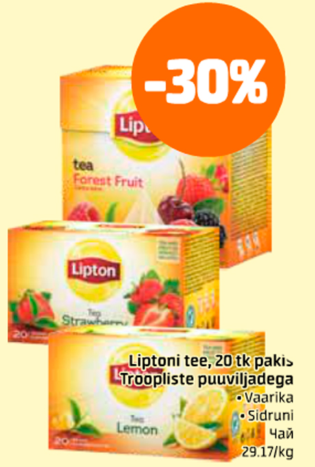 Liptoni tee, 20 tk paki Troopliste puuviljadega  -30%