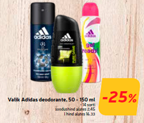 Valik Adidas deodorante, 50 - 150 ml -25%