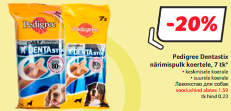 Pedigree Dentastix närimispulk koertele, 7 tk*  -20%