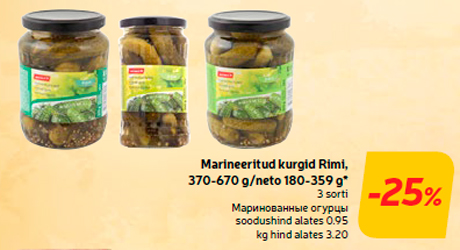 Marineeritud kurgid Rimi, 370-670 g/neto 180-359 g*  -25%
