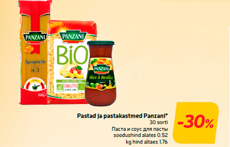 Pastad ja pastakastmed Panzani*  -30%
