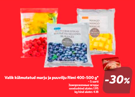 Valik külmutatud marju ja puuvilju Rimi 400-500 g* -30%