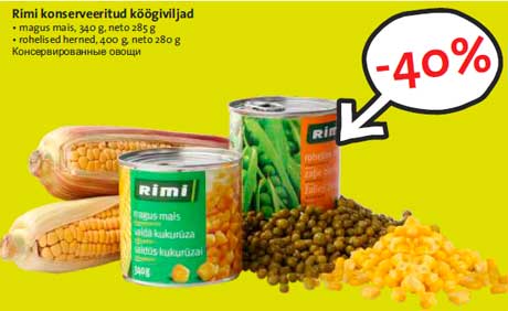 Rimi konserveeritud köögiviljad  -40%