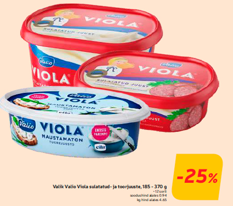 Valik Valio Viola sulatatud- ja toorjuuste, 185 - 370 g -25%