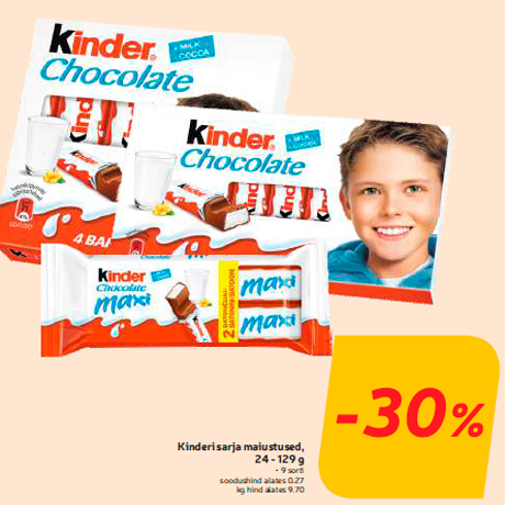 Kinderi sarja maiustused, 24 - 129 g  -30%
