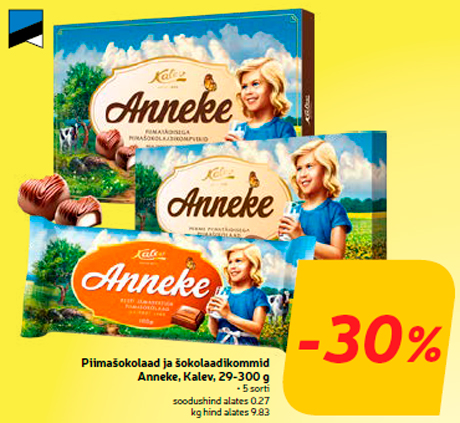 Piimašokolaad ja šokolaadikommid Anneke, Kalev, 29-300 g  -30%
