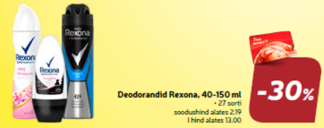 Deodorandid Rexona, 40-150 ml  -30%