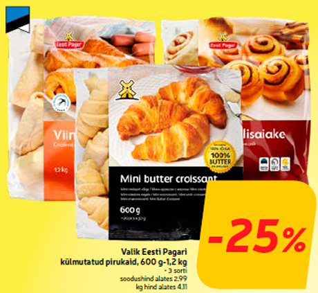 Valik Eesti Pagari külmutatud pirukaid, 600 g-1,2 kg  -25%