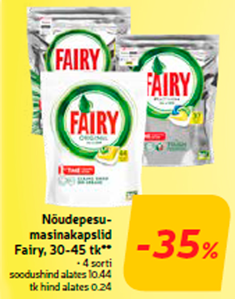 Nõudepesumasinakapslid Fairy, 30-45 tk**  -35%
