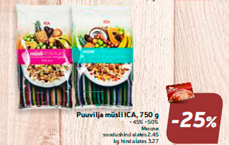 Puuvilja müsli ICA, 750 g  -25%