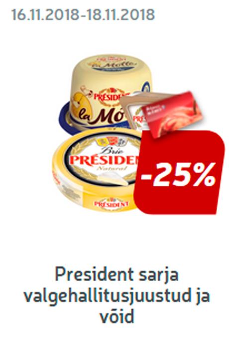 President sarja valgehallitusjuustud ja võid  -25%
