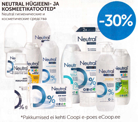 NEUTRAL HÜGIEENI- JA KOSMEETIKATOOTED*  -30%