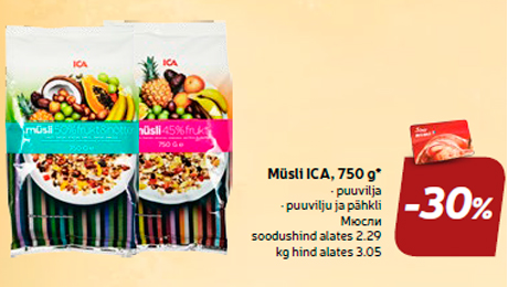 Müsli ICA, 750 g*  -30%