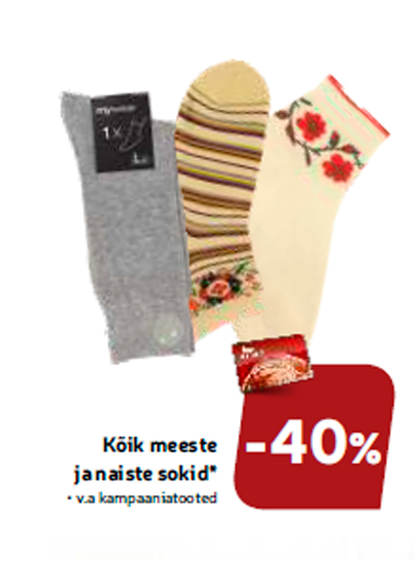 Kõik meeste ja naiste sokid*  -40%