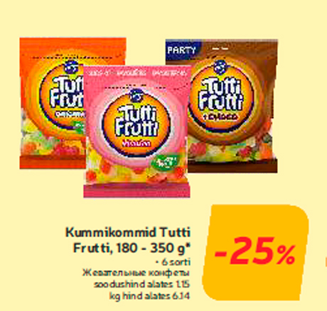 Kummikommid Tutti Frutti, 180 - 350 g*  -25%