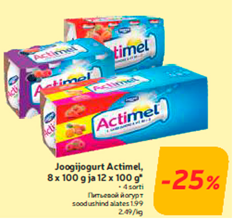 Joogijogurt Actimel, 8 x 100 g ja 12 x 100 g*  -25%