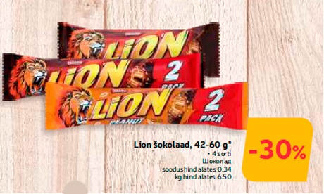 Lion šokolaad, 42-60 g*  -30%