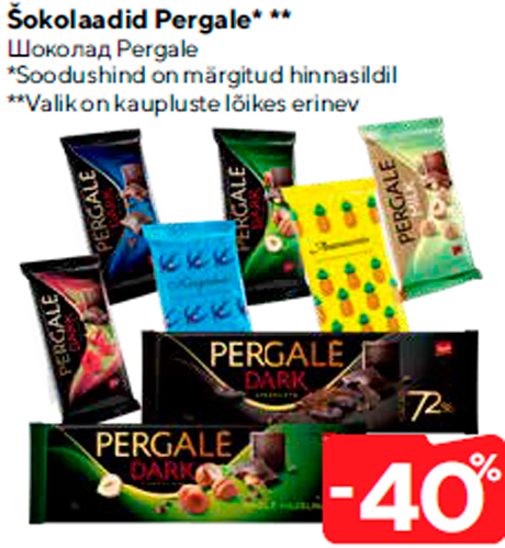 Šokolaadid Pergale* **  -40%