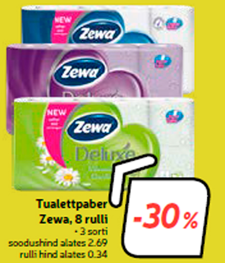 Tualettpaber Zewa, 8 rulli  -30%
