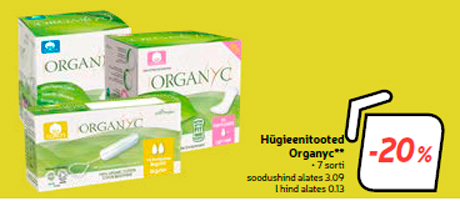 Hügieenitooted Organyc**  -20%
