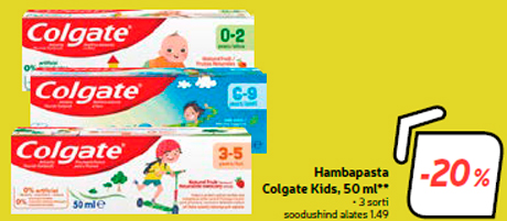 Hambapasta Colgate Kids, 50 ml**  -20%