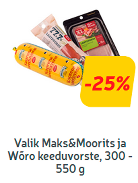 Valik Maks&Moorits ja Wõro keeduvorste, 300 - 550 g  -25%
