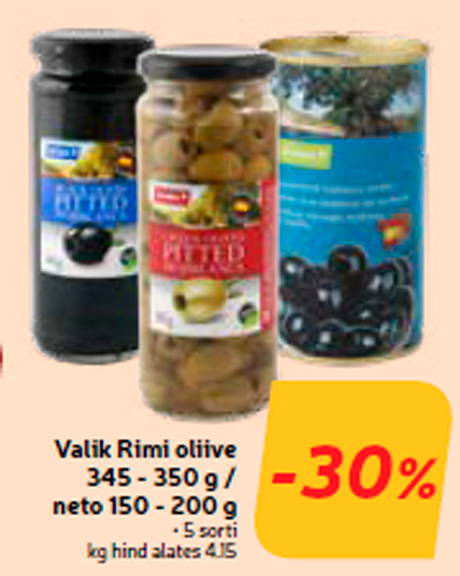 Valik Rimi oliive 345 - 350 g / neto 150 - 200 g -30%