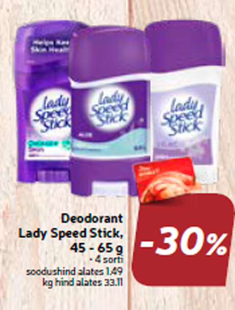 Deodorant Lady Speed Stick, 45 - 65 g -30%