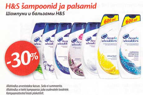 H&S šampoonid ja palsamid -30%