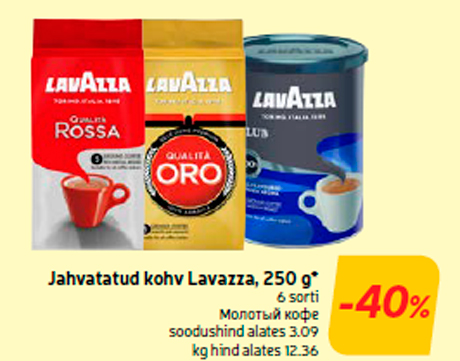 Jahvatatud kohv Lavazza, 250 g*  -40%