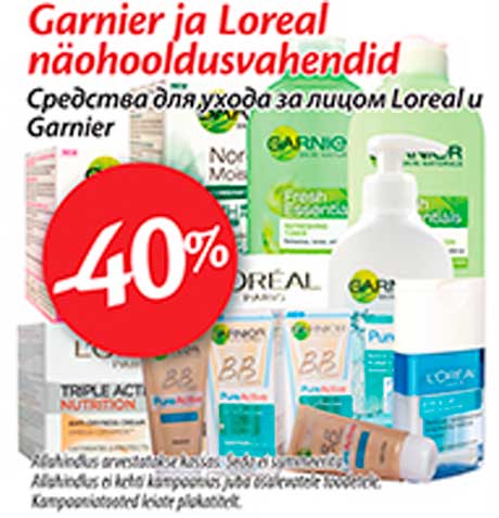 Garnier ja Loreal näohooldusvahendid -40%