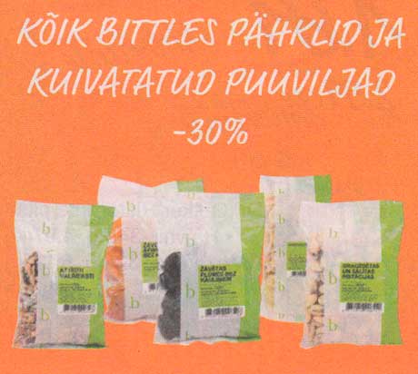 Kõik Bittles pähklid ja kuivatatud puuviljad  -30%