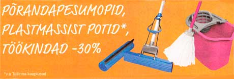 Põrandapesumopid, plastmassist potid*, töökindad -30%