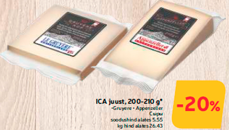 ICA juust, 200-210 g*  -20%