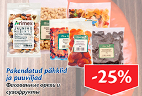 Pakendatud pähklid ja puuviljad  -25%