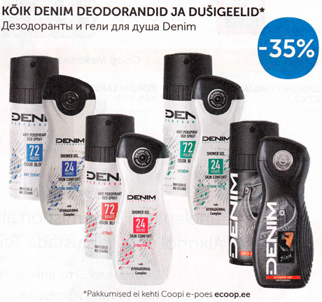 KÕIK DENIM DEODORANDID JA DUŠIGEELID*  -35%