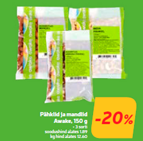 Pähklid ja mandlid Awake, 150 g  -20%
