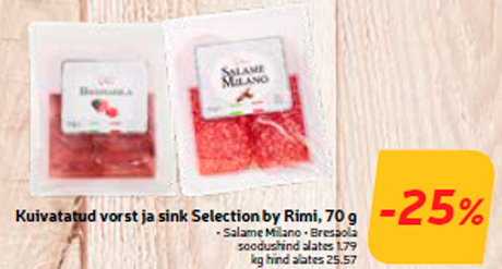 Kuivatatud vorst ja sink Selection by Rimi, 70 g -25%

