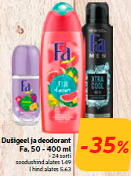 Dušigeel ja deodorant Fa, 50 - 400 ml  -35%
