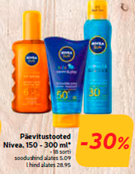 Päevitustooted Nivea, 150 - 300 ml* -30%
